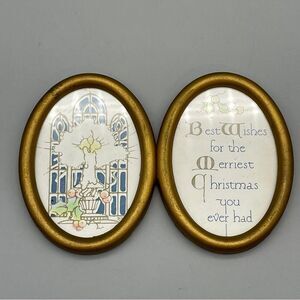 Antique Mini Double Frame  "Best Wishes for the Merriest Christmas You Ever Had"